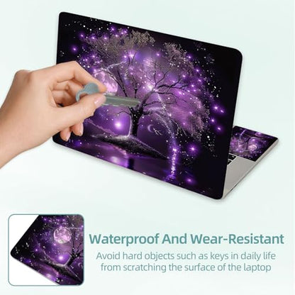 Universal Laptop Skin Decal, 3-Piece Vinyl Protector for 12 13 14 15.6" Notebook, Waterproof Anti-Scratch, Easy Trim & Bubble-Free Finish, Purple Tree with Stars and Moon - color: Purple Tree with Stars and Moon
