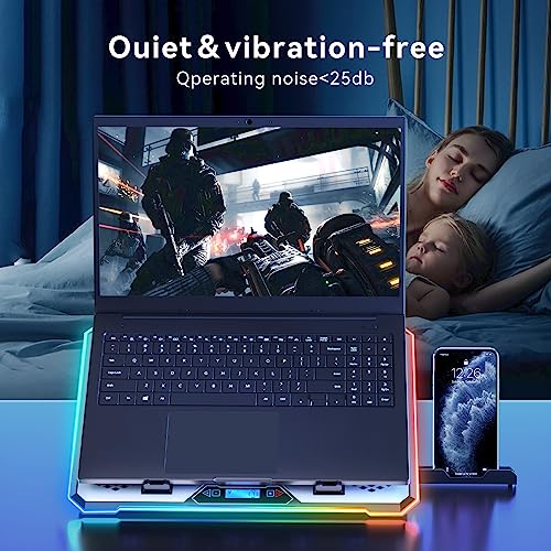 KYOLLY Aluminum Alloy RGB Gaming Laptop Cooler with 6 Fans and LCD Screen - 10 RGB Modes Memory Function, 4 USB Ports 3.0 and 2.0 Hub, 9 Height Adjustable for 10 to 21 Inch Laptops on Desk or Lap