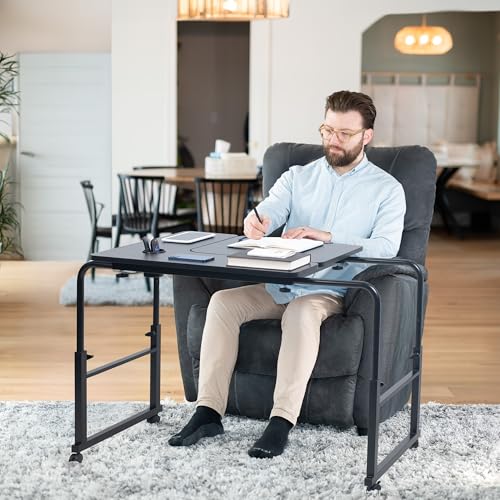 VIVO Mobile Over the Bed and Recliner Table, Tilting Laptop Tray with Height and Length Frame Adjustment, Ergonomic Overbed Kids and Adult Desk on Wheels, Black, DESK-V202B - color: Black