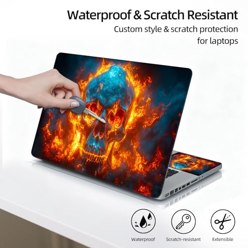 Universal Laptop Skin Sticker Decal, 12"-15.6" Aesthetic Vinyl Wrap, Flaming Skull Fire Waterproof Notebook Cover Art Protector for MacBook HP Dell Lenovo, Fits 13" 14" 15" 15.6" - color: Flaming Skull Fire