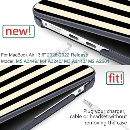 for MacBook Air 13 Inch (13.6 Inch) Case, M5/M4/M3/M2 Chip 2026 2025 2024 2023 2022, Hard Plastic Printed Cover with Screen Protector & Keyboard Cover & Dust Plugs, Black & Cream Stripes - color: Black & Cream Stripes