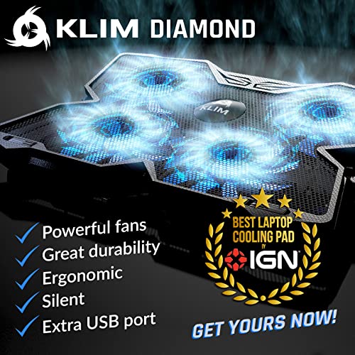 KLIM Wind Laptop Cooling Pad - More Than 500,000 Units Sold - New Version - Powerful Rapid Action Laptop Cooler - Laptop Stand with 4 Cooling Fans - 2 USB Ports - PC Mac PS5 PS4 Xbox One - Diamond - color: Brown
