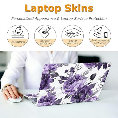 Universal Laptop Skin Sticker with 2 Wrist Pad Decals, 3-Piece Removable Vinyl Laptop Cover, Purple Roses Waterproof Anti-Scratch, Easy-Trim Fit for 13.3" 14" 15.6" Laptops - color: Purple Roses