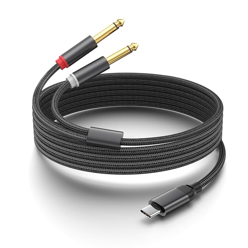 (10 Feet) USB C to Dual 6.35mm 1/4 inch Stereo Splitter Y Cable, USB Type C to Dual 6.35mm 1/4 inch TS Audio Cord for Smartphone, Tablet, Laptop Link Amplifier, Mixing Console Mixer, Skeaker. - size: 10 Feet