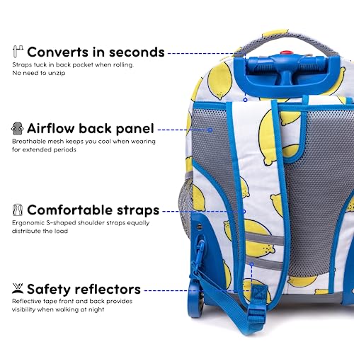 J World Sunrise Kids Rolling Backpack with Wheels for Girls Boys, Roller Bookbag for School, 18 x 13 x 9 Inches, Lemona - color: Lemona