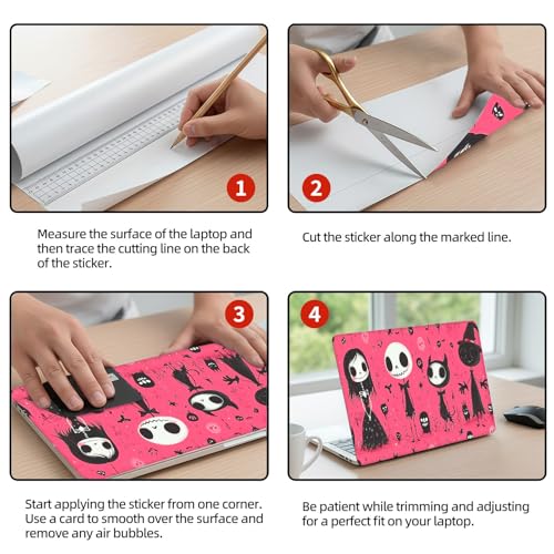 Universal Laptop Skin Sticker Decal, 12"-15.6" Aesthetic Vinyl Wrap, Pink Halloween Skeletons Waterproof Notebook Cover Art Protector for MacBook HP Dell Lenovo, Fits 13" 14" 15" 15.6" - color: Pink Halloween Skeletons
