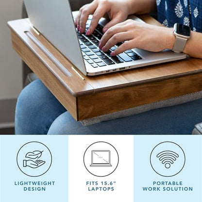 LAPGEAR Schoolhouse Lap Desk - Natural Acacia Wood, Built-in Storage - color: Natural