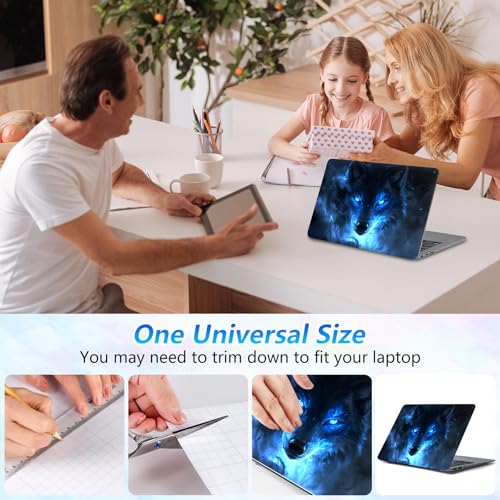 Universal Laptop Skin Sticker Decal with 2 Wrist Pad Skins, Waterproof Scratch Vinyl Cover for 11–15.6 Inch MacBook, HP, Dell, Lenovo, Cutable & Reusable,Glowing Blue Fire Wolf - color: Glowing Blue Fire Wolf