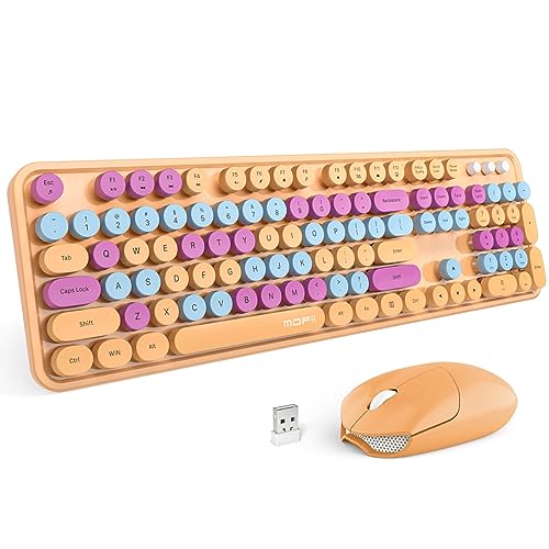 MOFII Wireless Keyboard and Mouse Combo, Retro Keyboard with Round Keycaps, 2.4GHz Dropout-Free Connection, Cute USB Mouse for PC/Laptop/Windows XP/7/8/10 (Orange-Colorful) - color: Orange Colorful