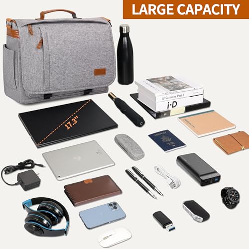 ESTARER Messenger Bag 17-17.3 Inch, Men's Computer Bag Water-resistant Canvas, Laptop Shoulder Bag for Travel Work College, Light Grey - color: 17-17.3" Buckle-light Grey