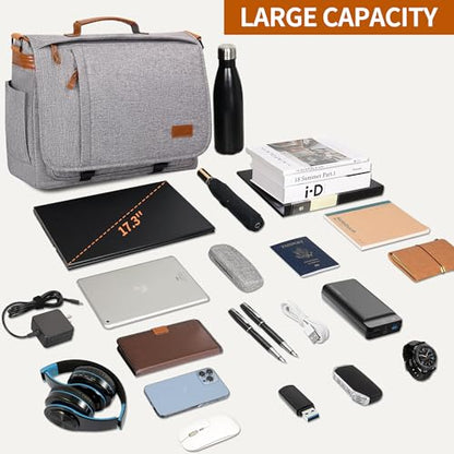 ESTARER Messenger Bag 17-17.3 Inch, Men's Computer Bag Water-resistant Canvas, Laptop Shoulder Bag for Travel Work College, Light Grey - color: 17-17.3" Buckle-light Grey