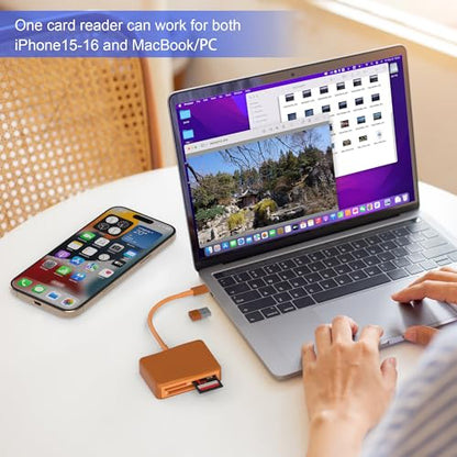 SD Card Reader, 4 in 1 USB C to SD/TF/CF/MS Card Reader with USB to USB C Adapter Memroy Card Reader for iPhone 17/16/15 Pro Max iPad Pro MacBook Pro/Air iMac M4/M3 Android Phone/Tablet PC(TerraCotta) - color: TerraCotta
