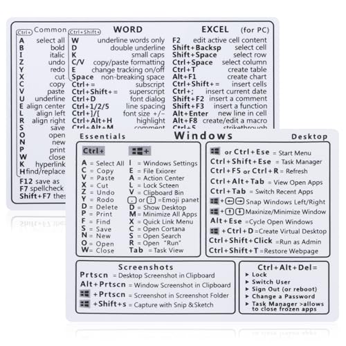 2 Pcs Laptop Shortcuts Stickers, Word/Excel Quick Reference Guide Keyboard Shortcut Stickers Notebook PVC Keyboard Shortcuts Labels for Any PC Laptop or Desktop (White) - color: White