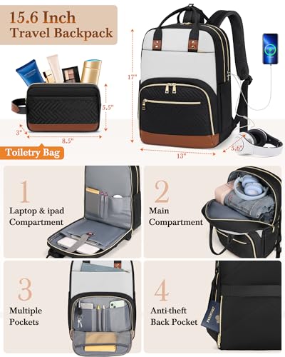 RAINSMORE Carry On Luggage with wheels, Softside Suitcases Set 3 Piece | 22x14x9 Airline Approved, Luggage Sets with Backpack & Toiletry Bag, Rolling Suitcase with TSA Lock, for Travel Weekender - color: Black-White-Brown