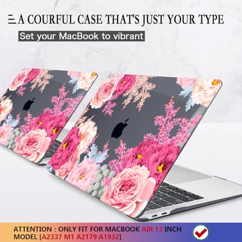 CISSOOK Compatible with MacBook Air 13 inch Case 2021 2020 2019 2018 | A2337 A2179 A1932, 4in1 Set Cute Hard Shell Case Keyboard Cover for MacBook Air 13 inch M1 Pink, Gorgeous Flowers - color: Gorgeous flowers