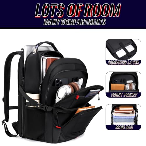55L Gaming Laptop Backpack, Fits 18.4-19" Laptop, Black | 180° TSA-Friendly Carry On Design with Padded Laptop Compartment, Water-Resistant, Adjustable Strap, Handle for Men Women - color: Black, size: 18.4 Inch（21.6"x15.4"x9.8"）