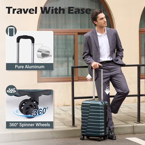 Coolife Carry On Luggage Airline Approved with Wheels Hard Shell Suitcase Spinner TSA Lock Telescopic Handle (20-inch-Teal blue) - color: Teal blue, size: Small(20in)