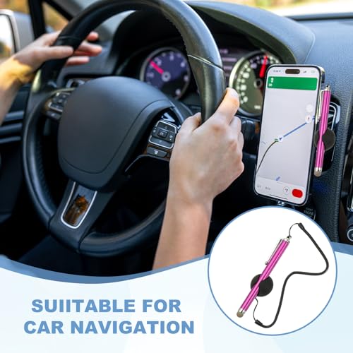 PATIKIL 2 Pcs Screen Capacitive Pen with Spring Rope Fixing Dock High Sensitivity for Mobile Phone Car Navigation GPS POS Tablet Laptop, Rose Red - color: Rose Red
