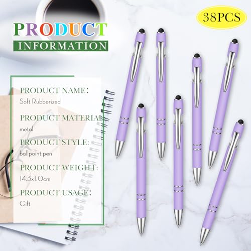 Zonon 38 Pieces Rubberized Ballpoint Pen with Stylus Tip Stylish Metal Pen Capacitive Styli with Soft Rubberized Grip, Black Ink for Most Devices(Purple) - color: Purple