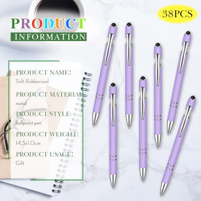 Zonon 38 Pieces Rubberized Ballpoint Pen with Stylus Tip Stylish Metal Pen Capacitive Styli with Soft Rubberized Grip, Black Ink for Most Devices(Purple) - color: Purple