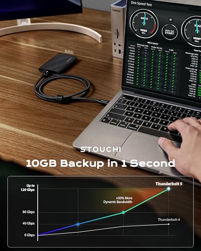 Stouchi 2 Packs Intel Certified Thunderbolt 5 Cable 80Gbps, up to 120Gbps Bandwidth, Dual 8K Display, 240W Power, Compatible with Thunderbolt 5/4, USB4, MacBook, SSD, eGPU, 3.3FT - size: 3.3Ft