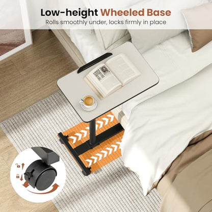 GIANTEX Overbed Table with Wheels, Medical Adjustable Bedside Table, Grey | Mobile Standing Desk, Portable Laptop Table for Small Spaces, Bed Trays Table for Eating Home and Hospital - color: Light Grey