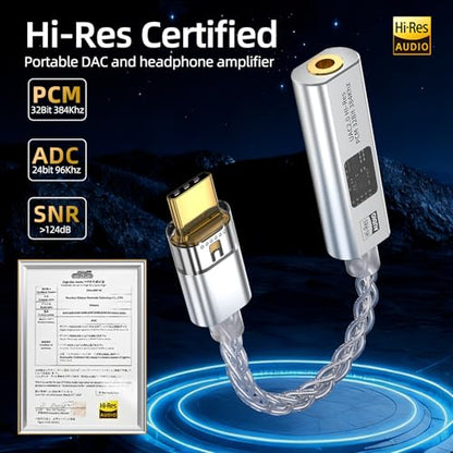 USB C to 3.5mm Audio Adapter Equipped with Dual DAC Chip CX31993&MAX97220, Audio Dongle with HiFi Amplifier, USB C to 3.5mm Headphone Aux Converter & USB A Adapter for Android iPhone iPad PC Mac - color: Silver