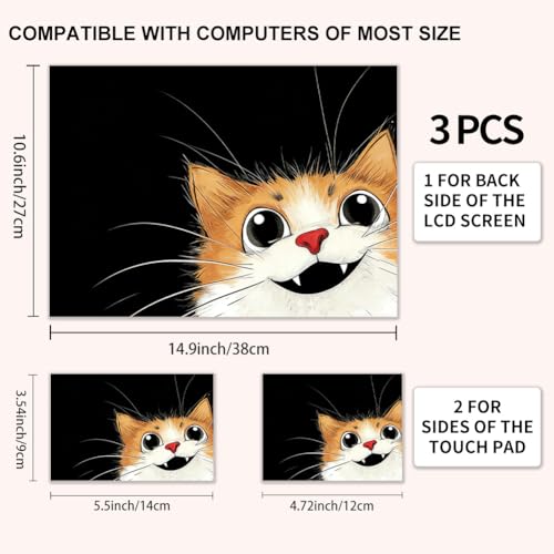 3Pcs Laptop Skin Sticker Decal Cat PVC Laptop Sticker Fits for 12-16 Inch Notebook Waterproof Scratch Proof Pet Animal Universal Notebook PC Personalized Protector Gift - style: cat