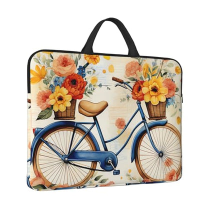 14 inch Laptop Sleeve with Handle Shockproof Laptop Bag Waterproof Computer Cover Bag Flower Bicycle Briefcase