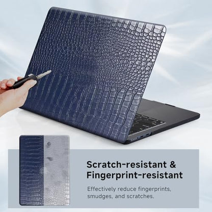 Funut for MacBook Air 13.6 inch Case M5 M4 M3 M2 2022-2024 2025 2026 Release A3449 A3240 A3113 A2681 with Touch ID, MacBook Air 13 M5 Crocodile Leather Hard Shell Case & Keyboard Cover, Blue - color: Crocodile Blue, size: 2022-2026 MacBook Air 13.6 inch M