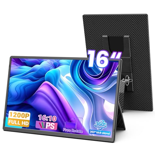 Cevaton 16" Laptop Screen Extender, 1200P Ultra-Thin Lightweight Portable Monitor for Laptop, Thin Bezels, 360° Rotating Detachable Stand, Plug and Play Travel Monitor for PC, Mac, Windows, Switch - size: 16-inch Screen