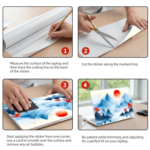 Universal Laptop Skin Sticker Decal, 12"-15.6" Aesthetic Vinyl Wrap, Japanese Mountain Sunset Waterproof Notebook Cover Art Protector for MacBook HP Dell Lenovo, Fits 13" 14" 15" 15.6" - color: Japanese Mountain Sunset