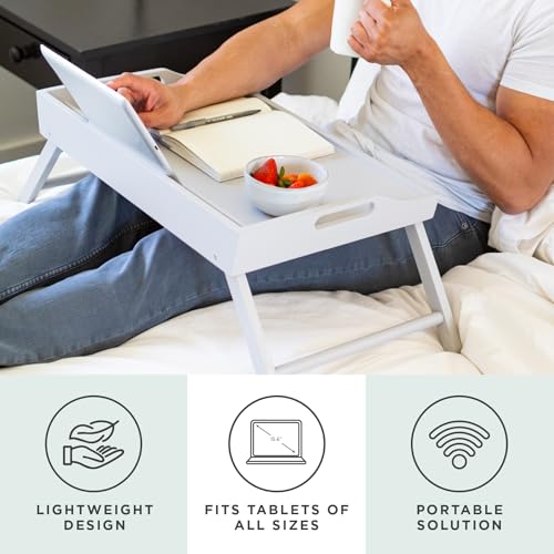 ROSSIE HOME Wood Bed Tray – White, Fits 17.3” Laptops - color: Soft White, size: Extra Large