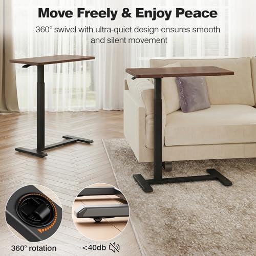 ROMOON Overbed Table with Wheels, Height Adjustable Rolling Laptop Cart | Mobile Standing Desk & Bedside Table with Sturdy Frame for Home Office, Hospital, Couch, Small Spaces, 27.6" x 15.7", Walnut - color: Walnut