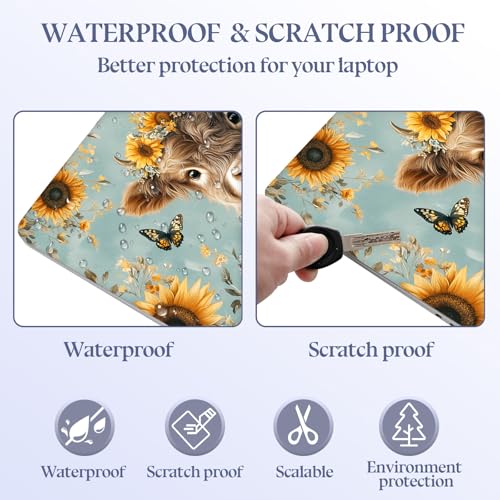 Universal Laptop Skin Sticker Decal,15.6 Inch Laptop Vinyl Cover for 13" 14" 15.6" Laptop,Waterproof Scratch-Resistant Protector Wrap,Reusable with Wrist Pads,Sunflower Highland Calf - color: Sunflower Highland Calf