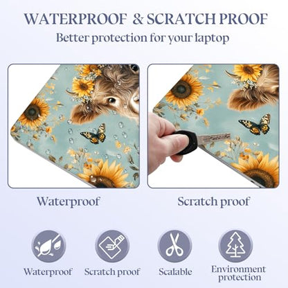Universal Laptop Skin Sticker Decal,15.6 Inch Laptop Vinyl Cover for 13" 14" 15.6" Laptop,Waterproof Scratch-Resistant Protector Wrap,Reusable with Wrist Pads,Sunflower Highland Calf - color: Sunflower Highland Calf