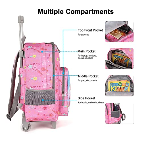 Tilami Rolling Backpack 18 inch Double Handle Wheeled Boys Girls Travel School Children Luggage Toddler Trip - color: Horse Pink