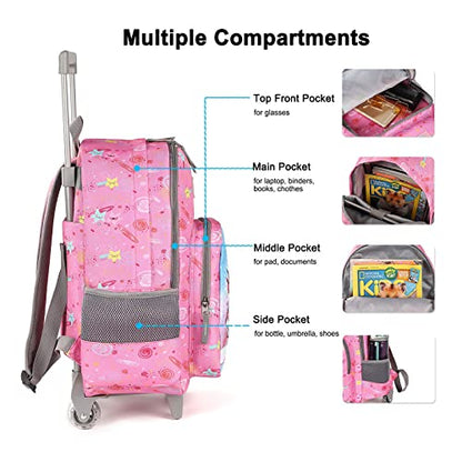 Tilami Rolling Backpack 18 inch Double Handle Wheeled Boys Girls Travel School Children Luggage Toddler Trip - color: Horse Pink