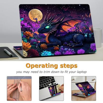 Universal Laptop Skin Sticker with 2 Wrist Pad Decals, 3-Piece Removable Vinyl Laptop Cover, Color Cute Dragon Waterproof Anti-Scratch, Easy-Trim Fit for 13.3" 14" 15.6" Laptops - color: Color Cute Dragon