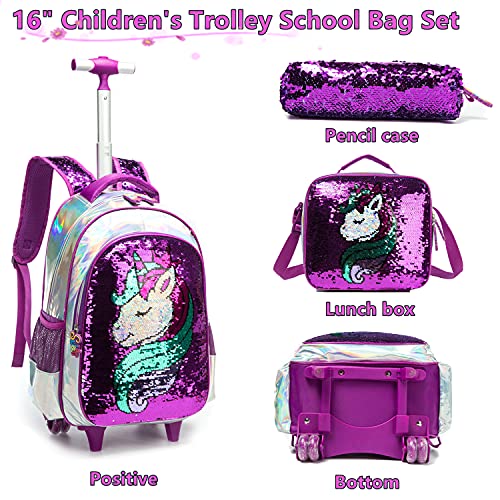 School Kids Rolling Backpack for Girls 3PCS With Trolley Wheeled Backpacks - color: Djs-zs