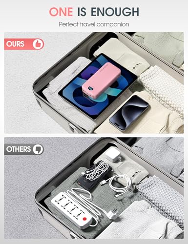 citicr Portable Charger 20000mAh PD20W w/Built-in Cables & Wall Plug Pink | High capacity, Fast charging, Built-in wall plug, LED display, Charge 5 devices at once, Pass through charging, TSA approved - color: Pink-20000mah