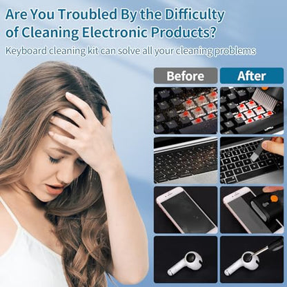 Keyboard Cleaner Laptop Cleaning Kit - Computer Tech Cleaning Brush, Electronic Screen Cleaner Spray and Wipe with Multi-Function Cleaning Tool for MacBook, Tablet, iPhone, Earbuds, Camera, Gaming - color: Black