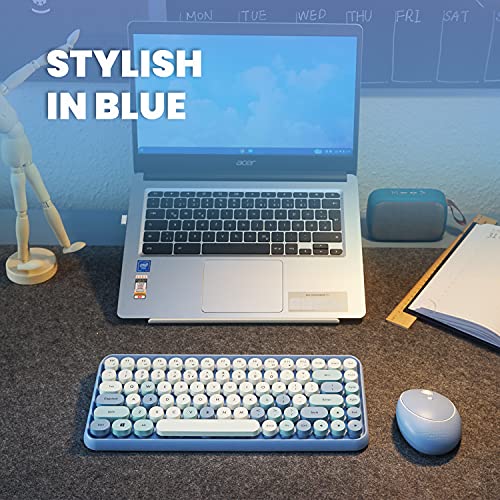 Perixx PERIDUO-713BL Wireless Mini Keyboard and Mouse Combo - Retro Round Key Caps - Pastel Blue - US English Layout (11909) - color: Blue