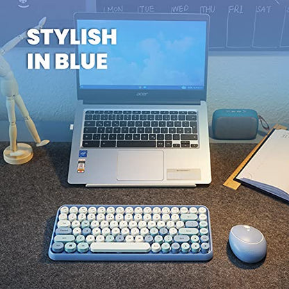 Perixx PERIDUO-713BL Wireless Mini Keyboard and Mouse Combo - Retro Round Key Caps - Pastel Blue - US English Layout (11909) - color: Blue