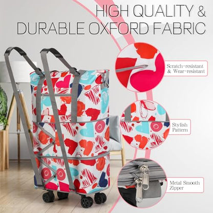 VOOWO Rolling Duffel Bag with Wheels - Foldable Expandable Duffle Bag with Wheels for Travel, Rolling Luggage Bag Wheeled Carry On Bag, Large Rolling Backpack Weekend Bags for Men Women (Love) - color: Love