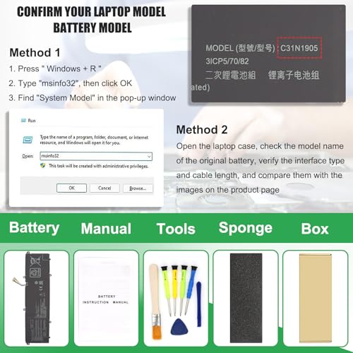 50Wh C31N1905 Laptop Battery Replacement for Asus VivoBook S13 S330FA S330UA S333EA S333JA S14 M433IA S433EA S433IA S15 D533IA S513EA M533IA S532FA S533EA S533FL S533EQ S533IA Series - size: 11.2*3.53*0.15inch C31N1905