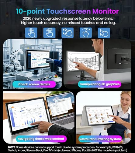 15.6" Touchscreen Monitor,VGA DVI HDMI VESA for Industrial (dark black) | 10-point touch,Quick response,Dual-Speaker,178°viewing angle,400nits,2000:1,72%NTSC,IPS,remote control,PC,Laptop,RPi,POS - color: dark black