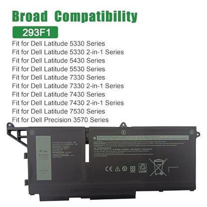 293F1 CPX-51R71 41Wh Laptop Battery Replacement for Dell Latitude 5330 5430 5530 7330 7430 7530 Precision 3570 Series Notebook 051R71 51R71 Black 11.25V 3467mAh