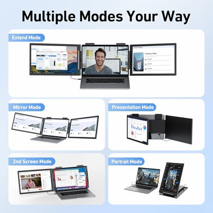 Laptop Screen Extender, 14’’ FHD 1080P Triple Portable Monitor for Laptop with Ultra-Slim IPS Display, USB-C Plug and Play Multi Screen Attachment for 14"-15.6" Laptops - size: 14" Triple