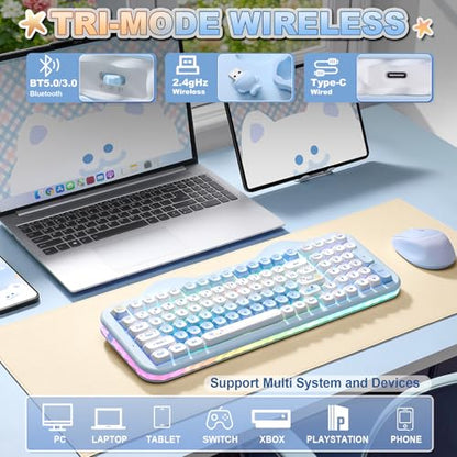 YUNZII C98 Cute Cake Wireless Mechanical Keyboard(Blue, Candy Switch) | 99 Keys with Number Pad, Hot Swap, PBT MOA Keycaps, BT5.0/2.4G/USB-C, Gasket Mount, Custom RGB Backlit for Win/Mac - color: Blue, size: Candy Linear Switch